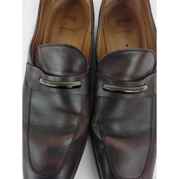 Hugo Boss Dress Shoes Men\'s 9 Brown Leather Slip On Penny Loafer #W4754 main image 4